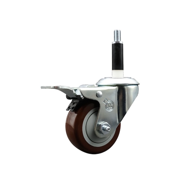 3'' Maroon Poly Swivel 7/8'' Expanding Stem Caster Total Lock Brake